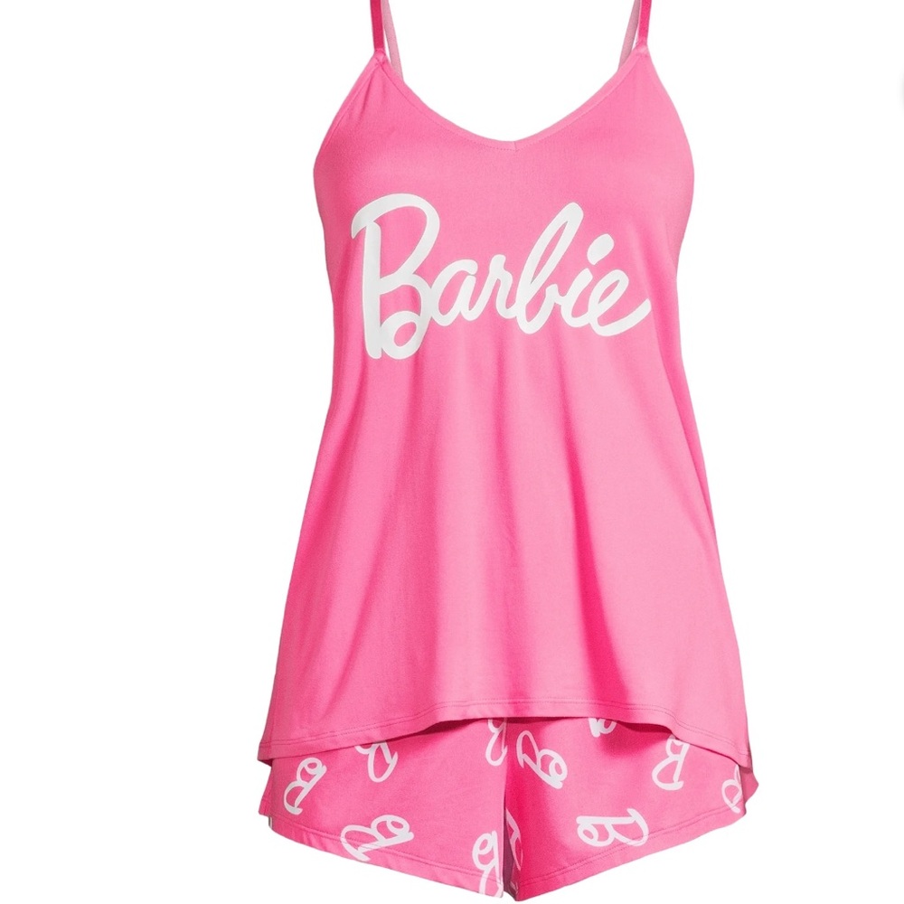 Barbie 2 piece pajama set. Pink & white tank top & shorts bundle Women’s XL NEW